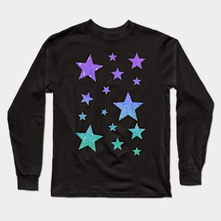 Pastel Purple Teal Ombre Faux Glitter Stars Long Sleeve T-Shirt